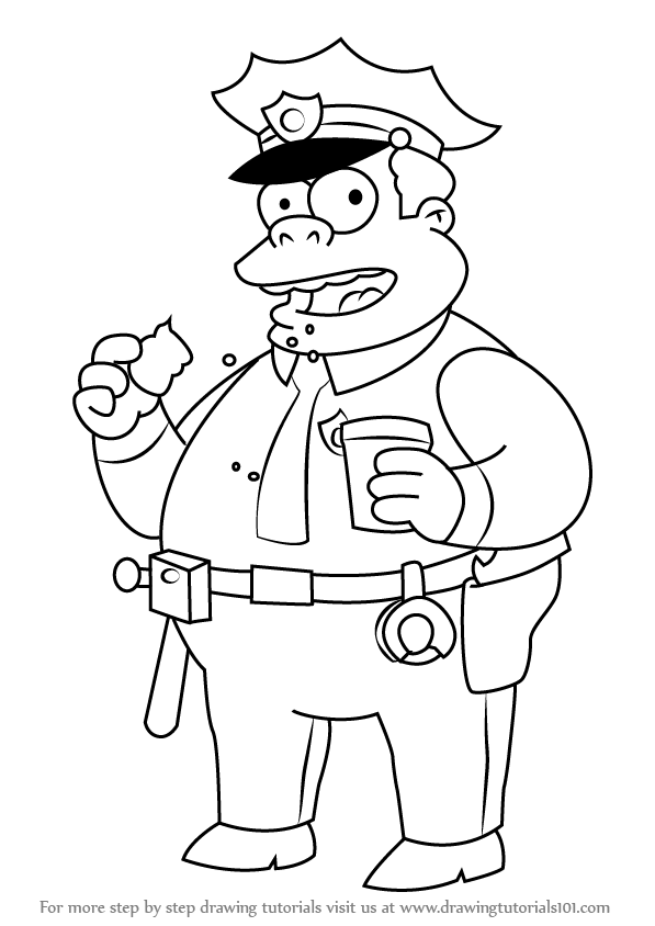 597x844 Learn How To Draw Chief Clancy Wiggum From The Simpsons (The - Simpsons Sketch