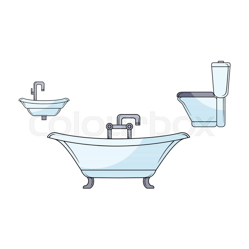 800x800 Vector Sketch Bathroom Appliances Set. Ceramic White Blue Colored - Sink Sketch