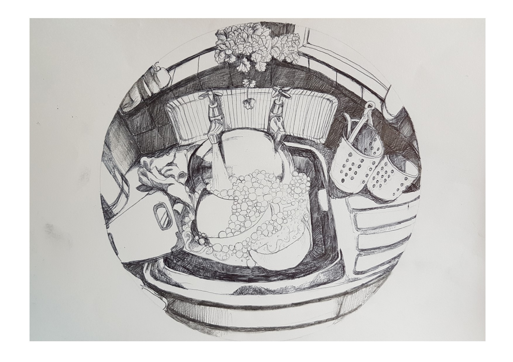1754x1240 Fish Eye Lens Sink Sketch Pencil Case - Sink Sketch
