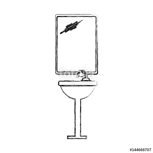 500x500 Sketch Silhouette Of Sink Bathroom And Mirror Vector Illustration - Sink Sketch