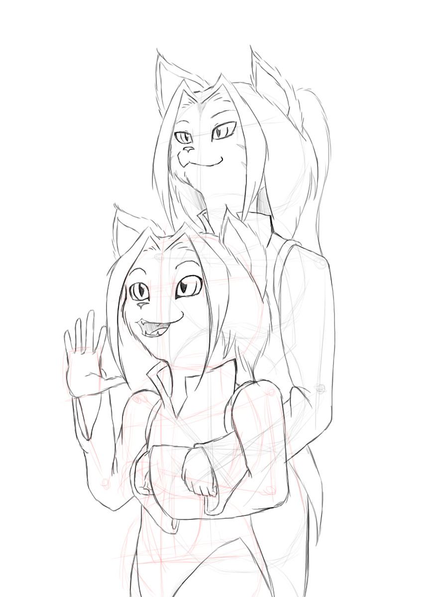 900x1200 Cat Sisters Sketch By Jggc - Sisters Sketch