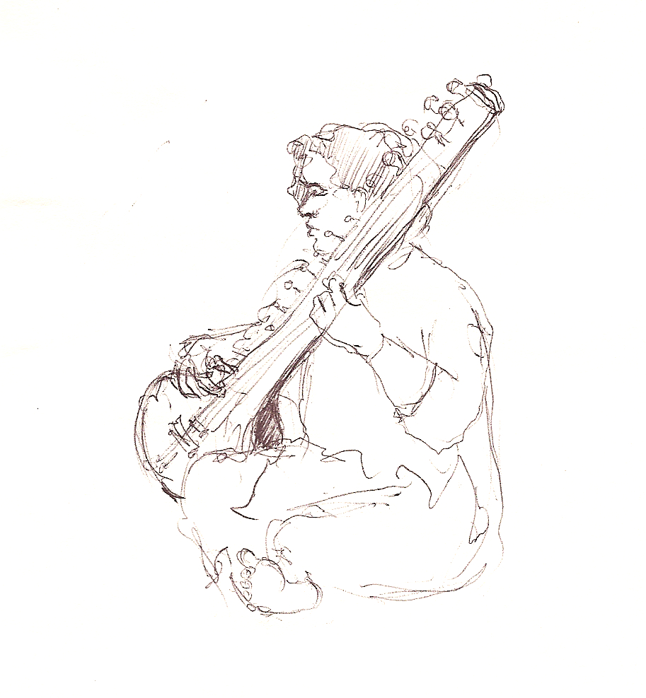 913x987 Indian Music Travel Drawn - Sitar Sketch