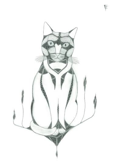 375x530 Saatchi Art Sitting Cat Drawing By David Ektermanis - Sitting Cat Sketch