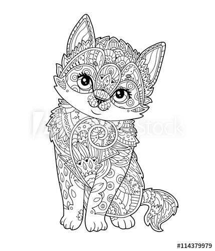 429x500 Sitting Kitten In Zentangle Style In Vector. Hand Drawn Sketch - Sitting Cat Sketch