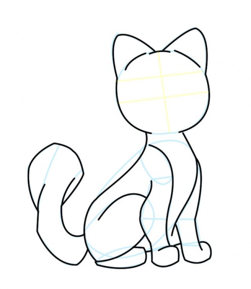 496x570 Drawing A Cartoon Cat Feltmagnet - Sitting Cat Sketch