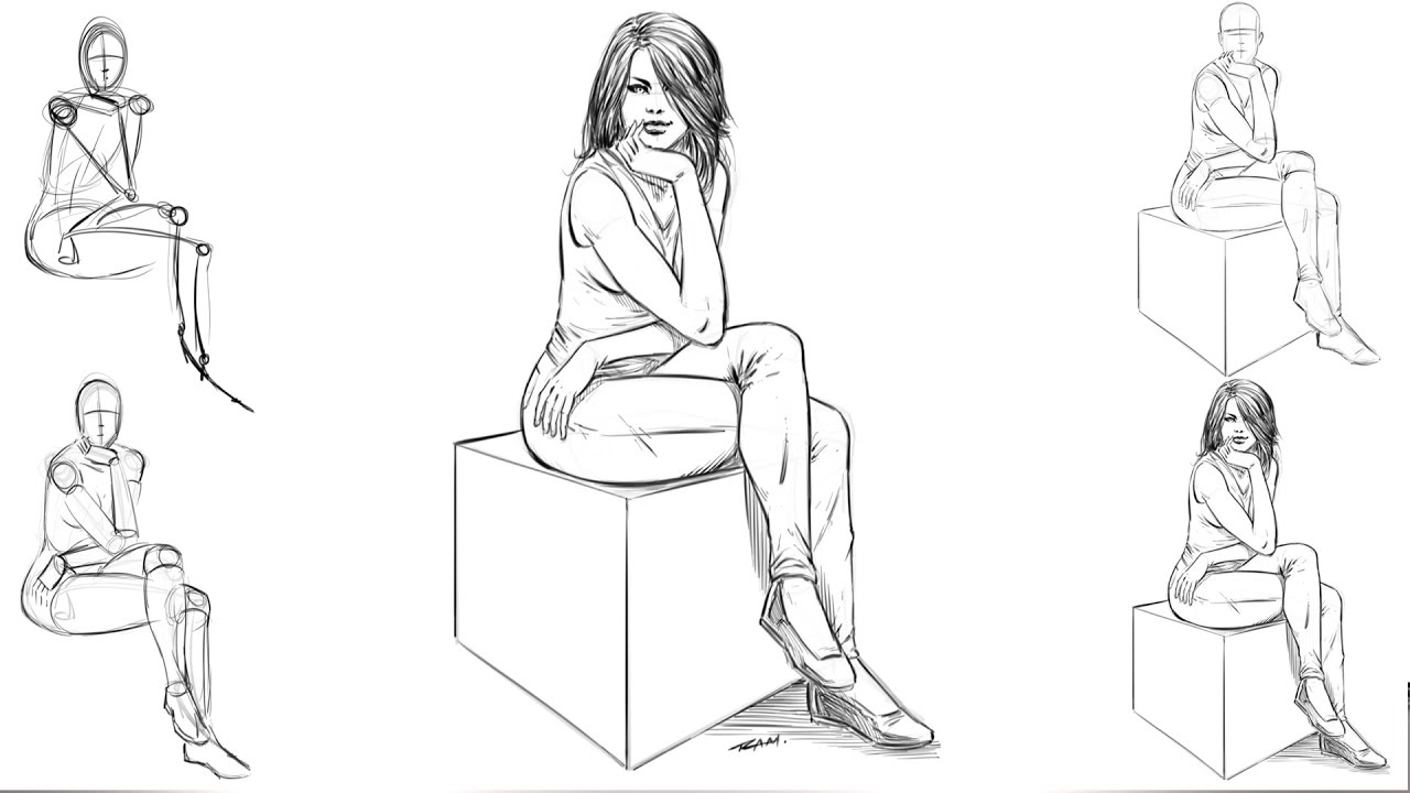 1280x720 How To Draw A Woman Sitting Down - Sitting Sketch. 