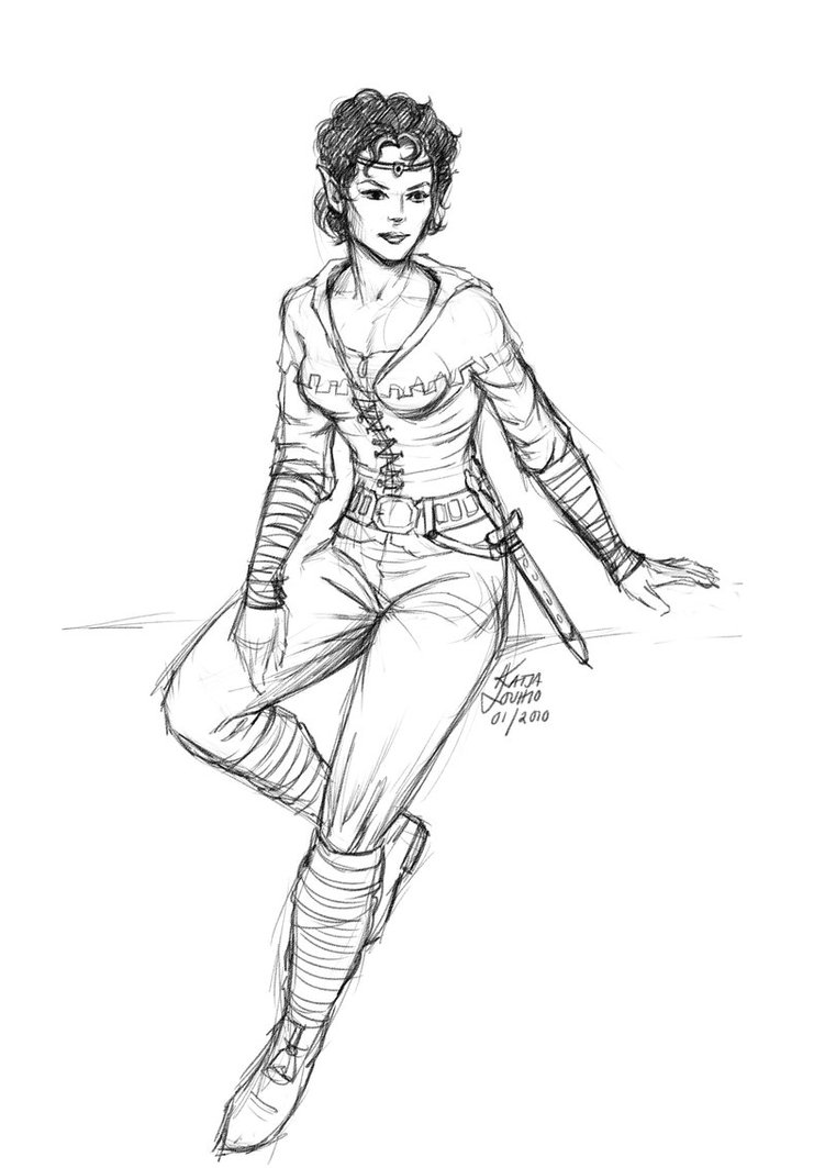 751x1063 Sketch Of A Sitting Elf By Katlouhio - Sitting Sketch