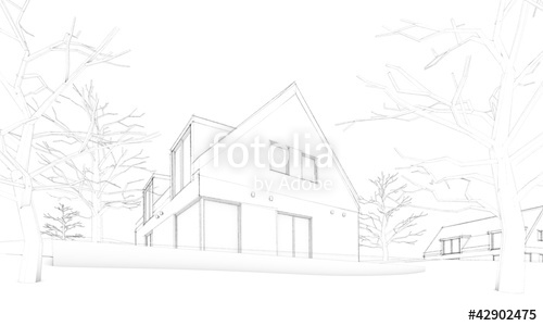 500x300 Sketch Of Modern House On Hill Situation Stock Photo And - Situation Sketch