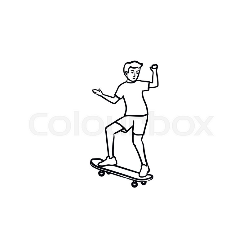 800x800 Man Riding Skateboard Hand Drawn Outline Doodle Icon - Skate Sketch