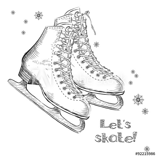 500x499 Winter Holidays Card With Ice Skates Cartoon Sketch. Hand Draw - Skate Sketch