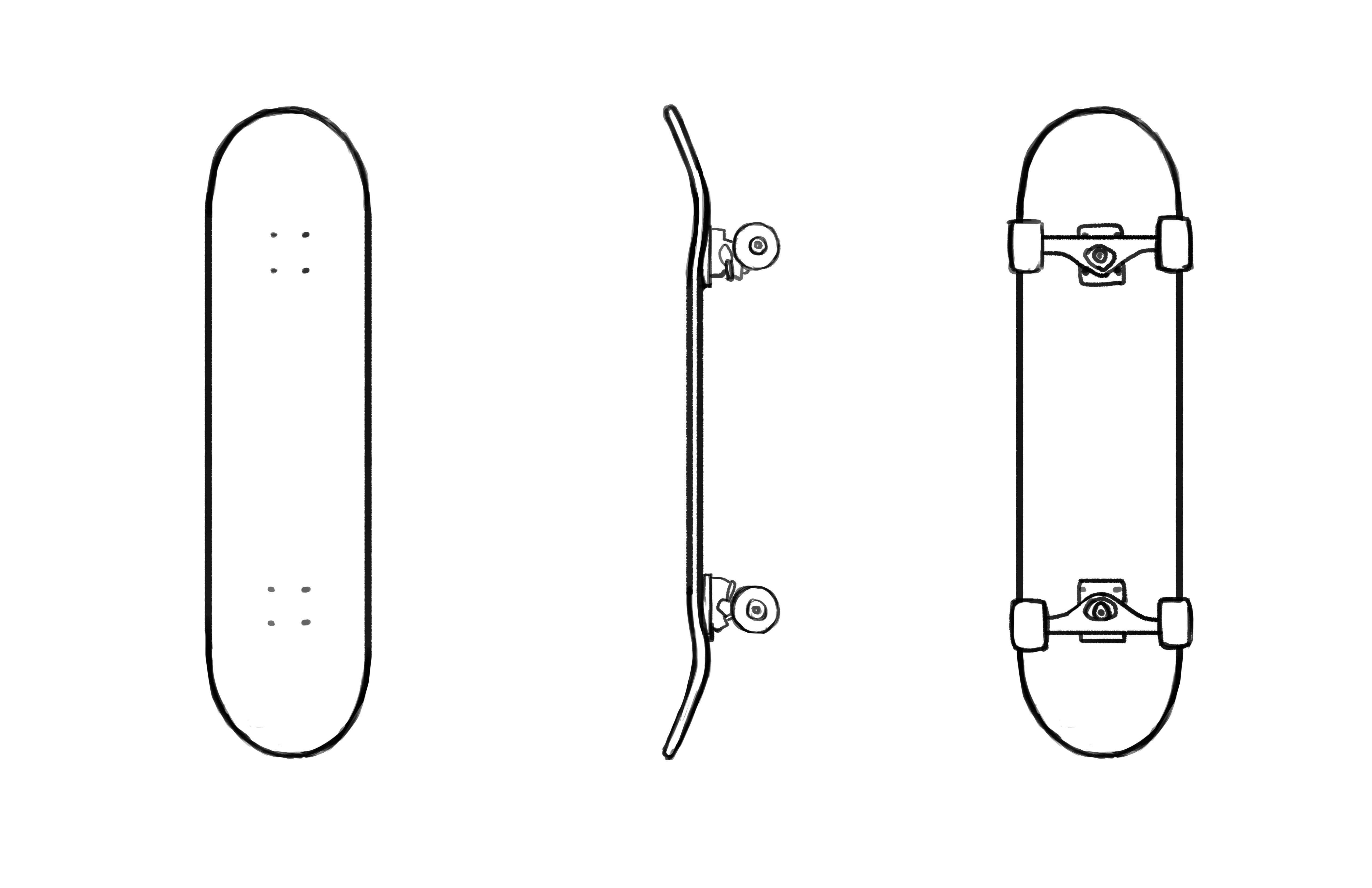 Чертеж скейтборда снизу