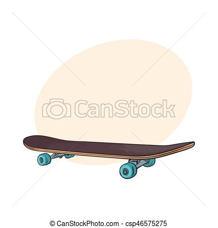 450x470 Black 90s Style Skateboard, Sketch Illustration Isolated On White - Skateboard Sketch