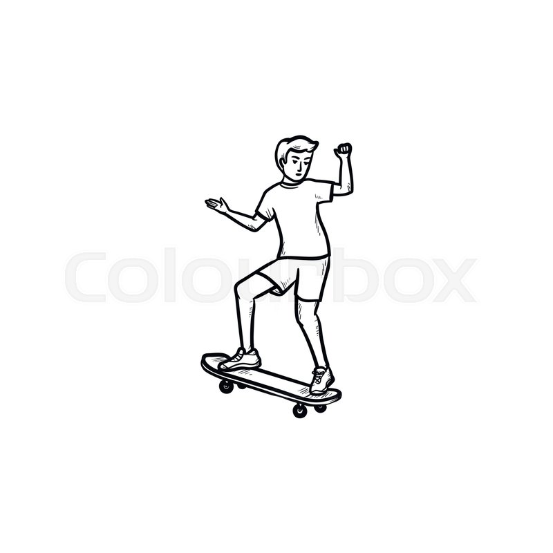 800x800 Man Riding Skateboard Hand Drawn Outline Doodle Icon. Sport And - Skateboard Sketch