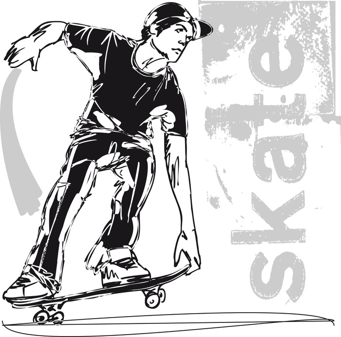 700x693 Sketch Of Skateboard Boy. Vector Illustration Sticker Pixers - Skateboard Sketch