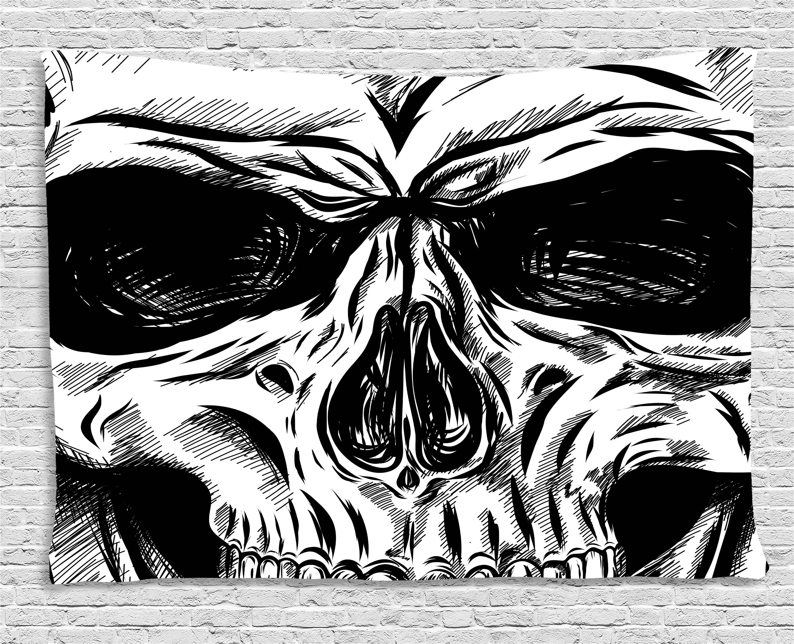 2565x2080 Halloween Tapestry, Gothic Dead Skull Face Close Up Sketch Evil - Skeleton Face Sketch