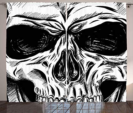 425x361 Ambesonne Halloween Curtains, Gothic Dead Skull Face - Skeleton Face Sketch