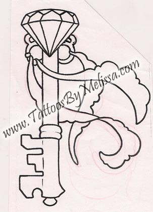 303x418 Loveit Old School Diamond Skeleton Key Sketch Drawing Artist - Skeleton Key Sketch