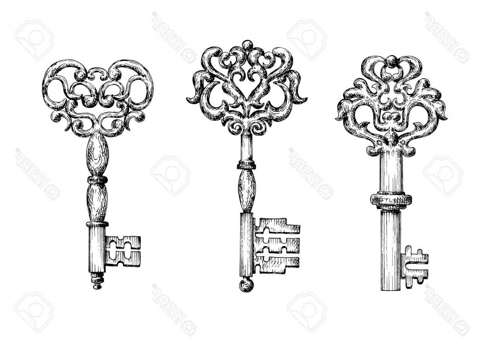 1560x1102 Photostock Vector Vintage Keys Sketch Icons For Tattoo Or Medieval - Skeleton Key Sketch
