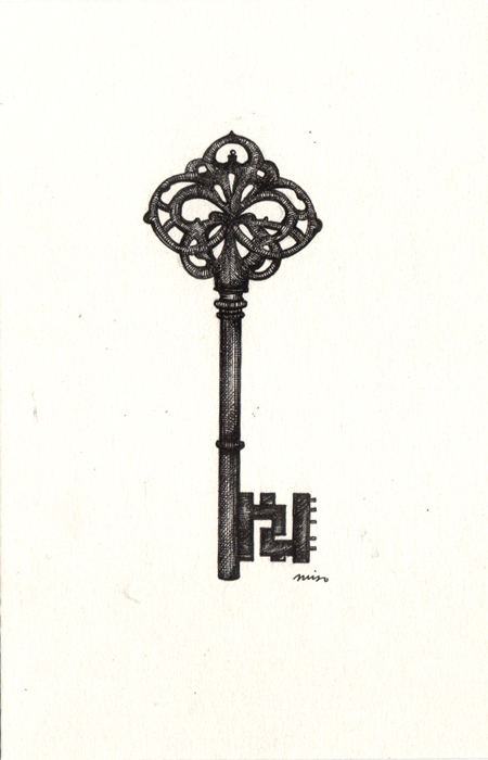 450x700 Romawi Style Skeleton Key Tattoo Design Sketch - Skeleton Key Sketch