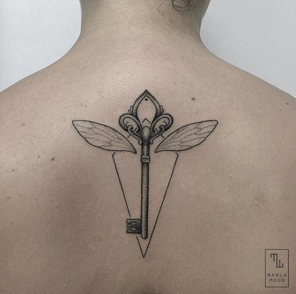 595x592 32 Must See Skeleton Key Tattoo Designs - Skeleton Key Sketch