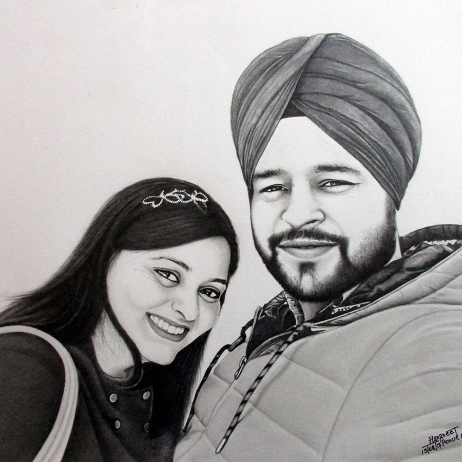900x900 Create Your Own Couple Pencil Sketch Portrait - Sketch