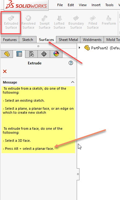 388x649 How To Use Solidworks Surface Extrude Without Pre Drawing A Sketch - Sketch 3d Surfaces