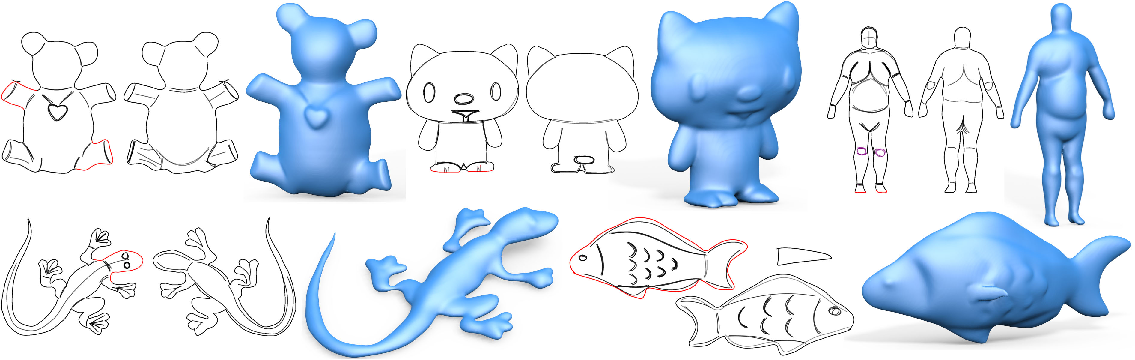 3786x1200 Robust Flow Guided Neural Prediction For Sketch Based Freeform - Sketch 3d Surfaces