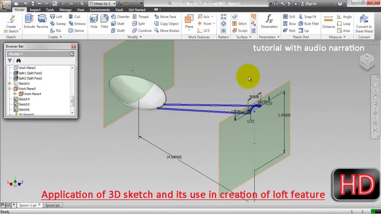 1280x720 Application Of 3d Sketch With Loft Feature Autodesk Inventor (With - Sketch 3d Surfaces