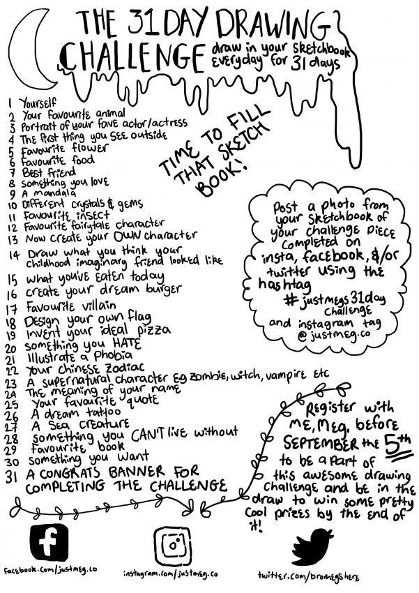 601x850 The 31 Day Drawing Challenge! - Sketch A Day Challenge