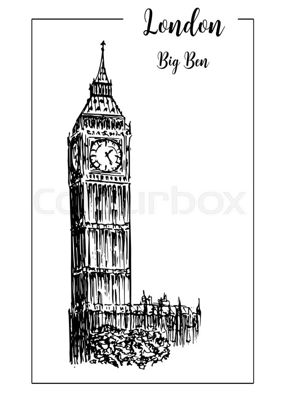 566x800 Big Ben Or Clock Tower. London Symbol. Beautiful Hand Drawn Vector - Sketch Advertising