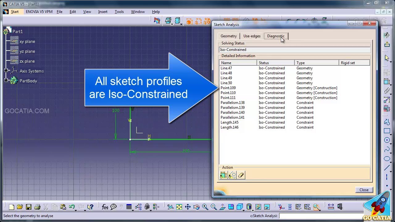 1280x720 Catia Sketcher - Sketch Analysis