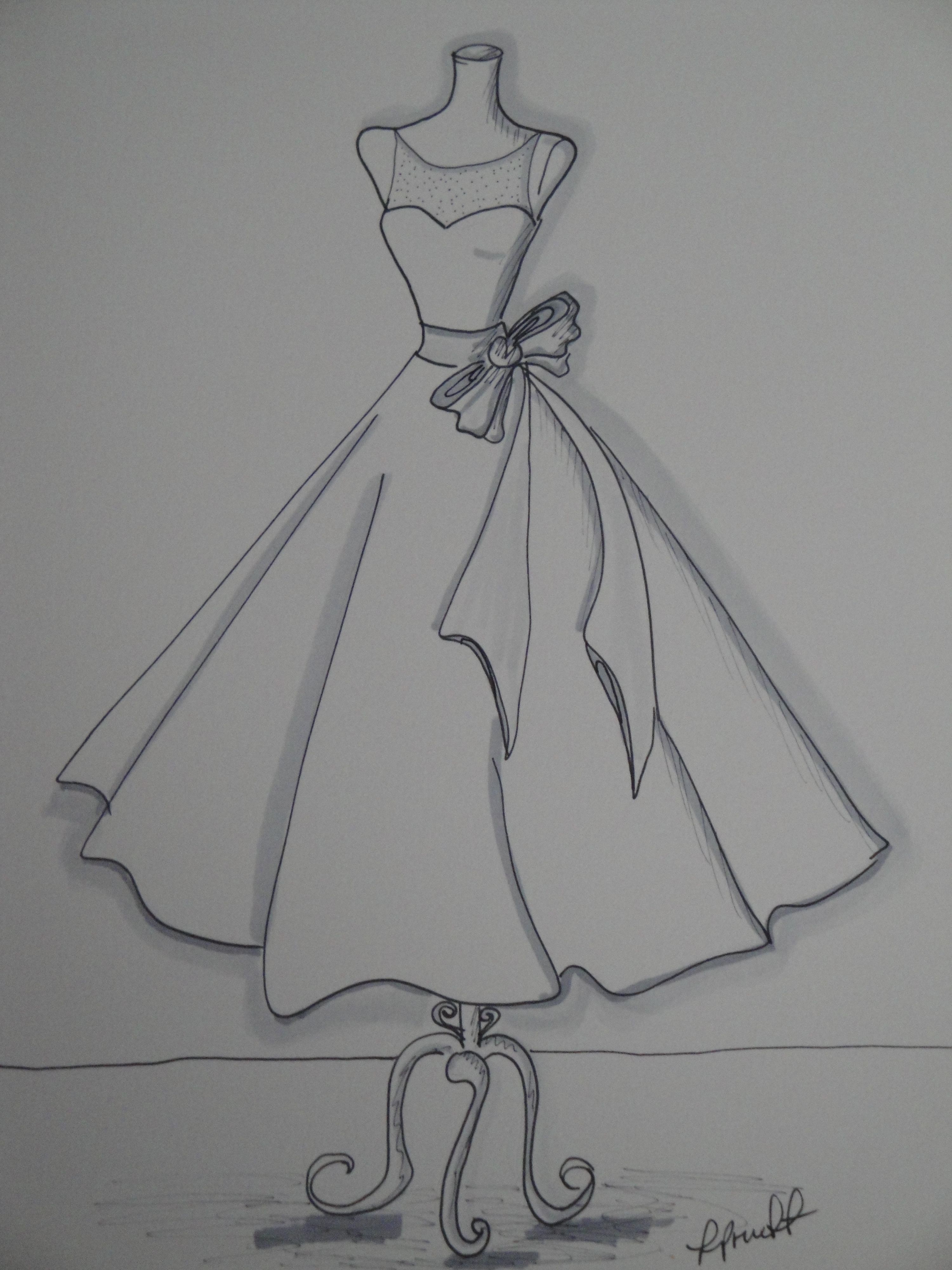 3000x4000 Custom Wedding Dress Sketch By Laura Pruett Of Laura Arts And - Sketch And Design