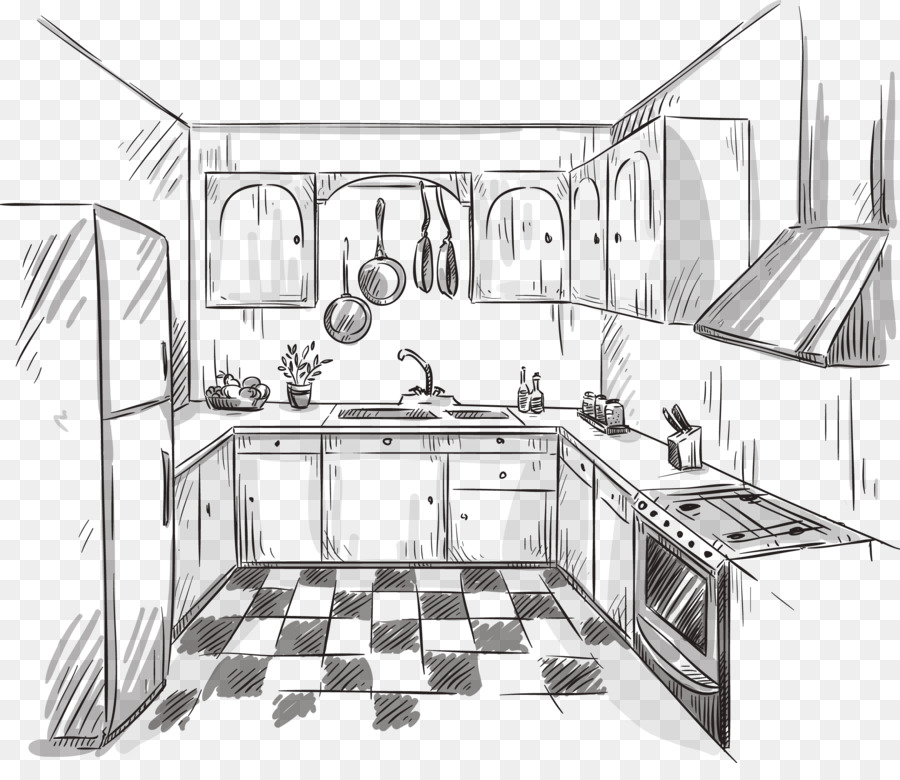 900x780 Kitchen Drawing Interior Design Services Sketch - Sketch And Design