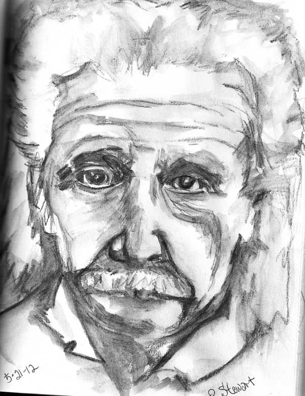 600x779 Einstein, Sketch And Wash Graphite Pencil. Penny Lee Stewart Www - Sketch And Wash
