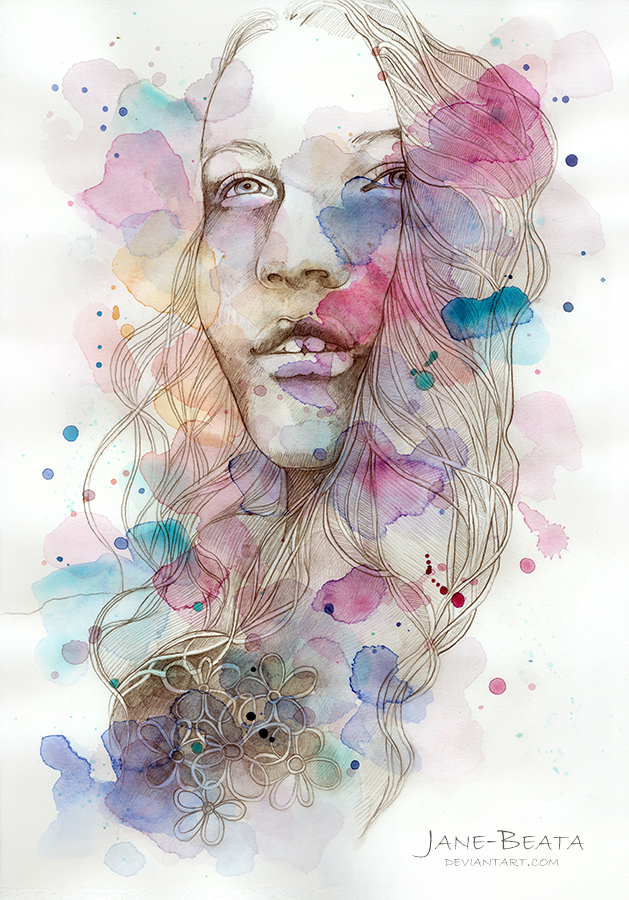 629x900 Color Me I, Watercolor And Pencil Sketch By Jane Beata - Sketch And Watercolor