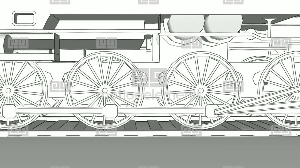 1024x576 Old Steam Engine Train Close Up Outline Sketch Animation Stock - Sketch Animation Video