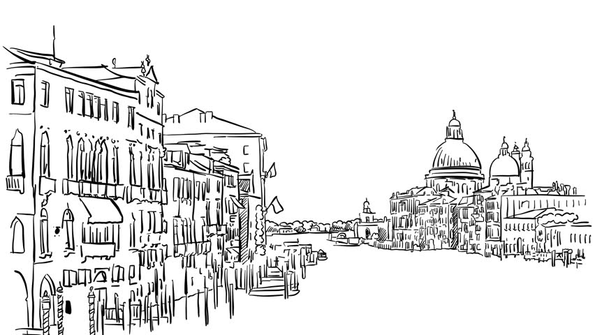 852x480 Venice Grand Canal Animated Sketch On - Sketch Animation Video