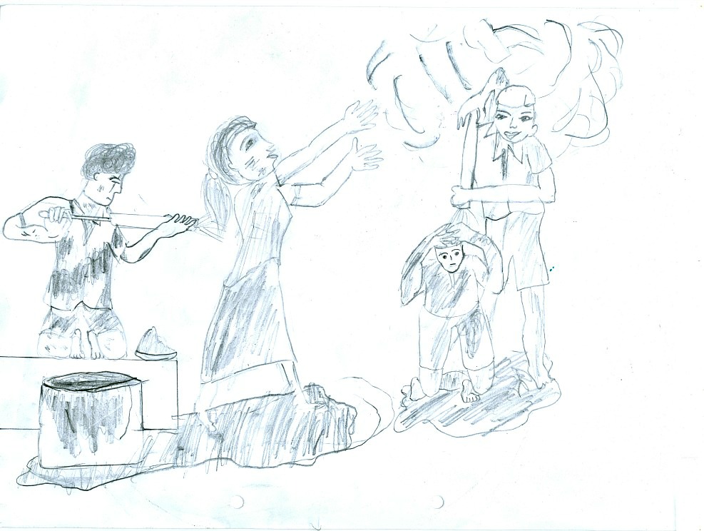 987x744 Pencil Sketch Of Children Playing Holi Art By Kids - Sketch Art For Kids