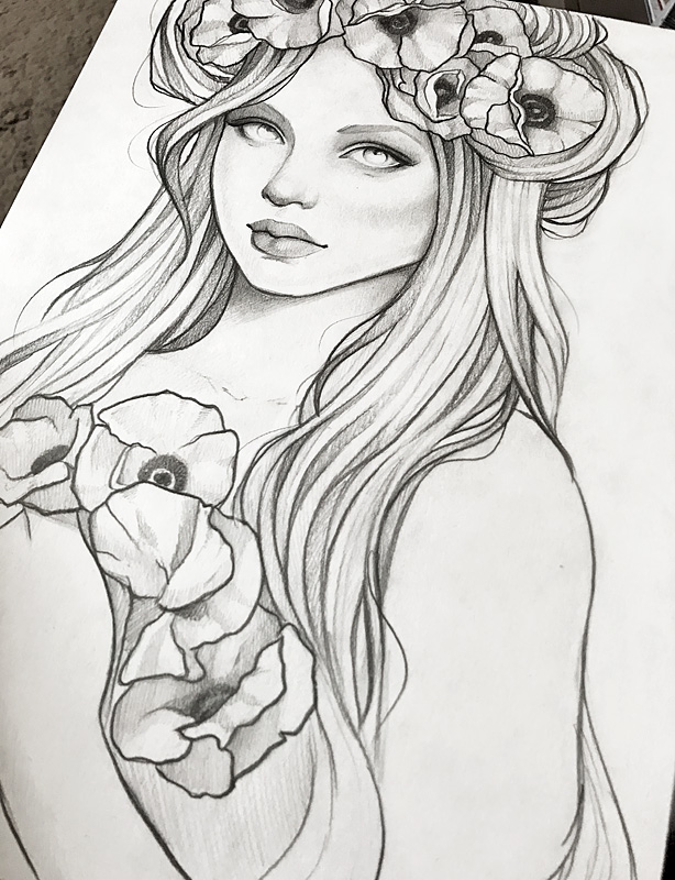 614x800 Original Sketch Of Opium For Sale By Anna Marine - Sketch Art For Sale