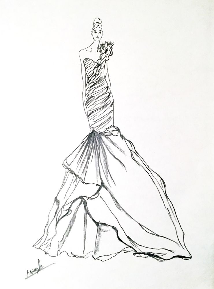 741x1000 Artist Original Fashion Illustration Sketch Pencil Drawing Wedding - Sketch Art Pencil