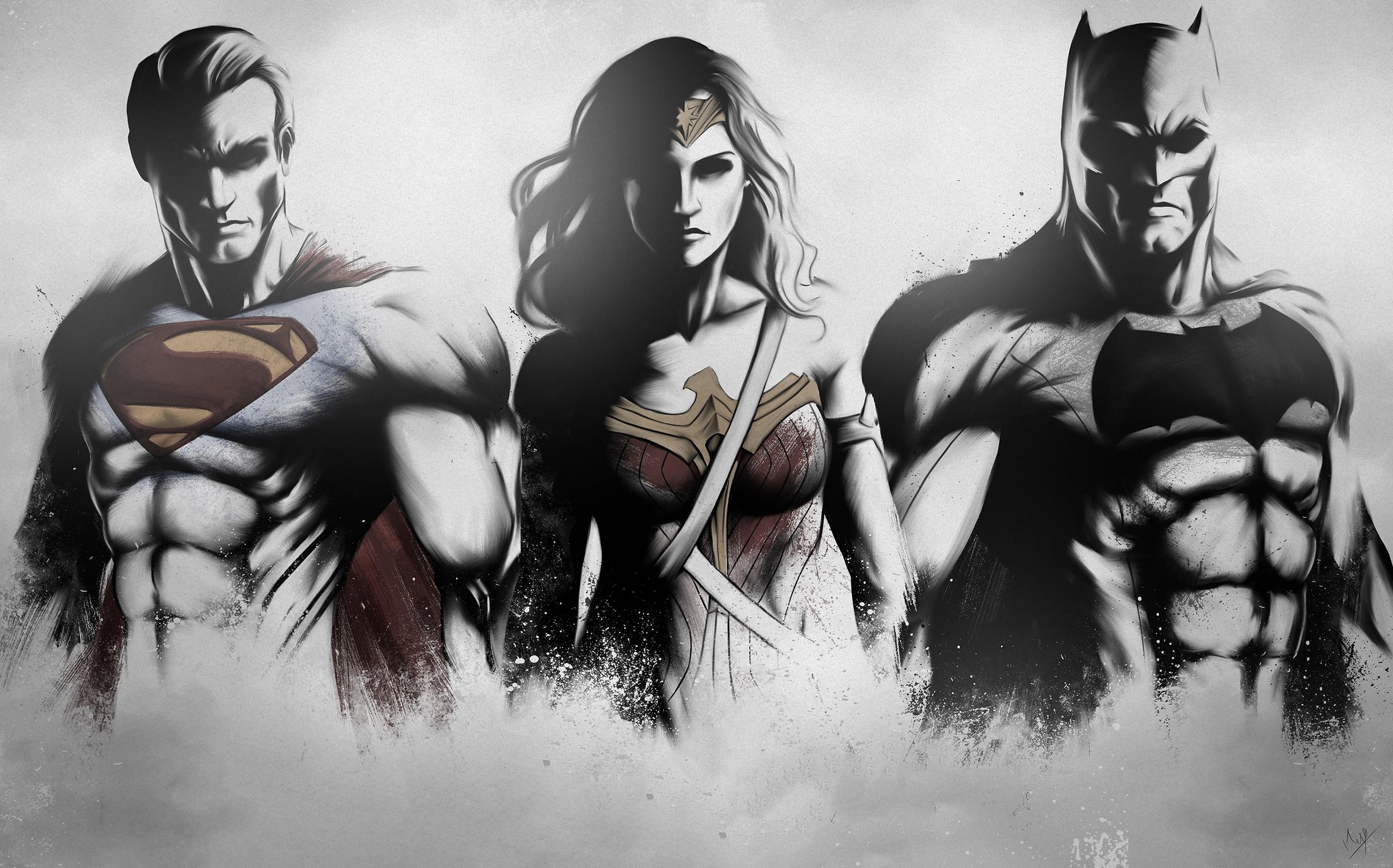 3840x2395 Wallpaper Superman, Wonder Woman, Batman, Artwork, Sketch, Fan Art - Sketch Art Wallpaper