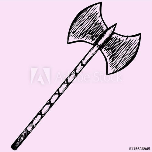 500x500 Two Blade Battle Axe Halberd Doodle Style Sketch Illustration Hand - Sketch Axe