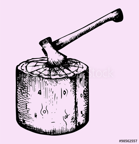 480x500 Axe And Log, Doodle Style, Sketch Illustration - Sketch Axe