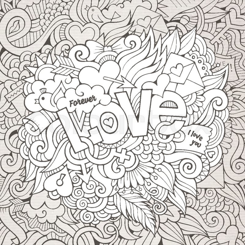 800x800 Love Hand Lettering And Doodles Elements Sketch Background. Vector - Sketch Background