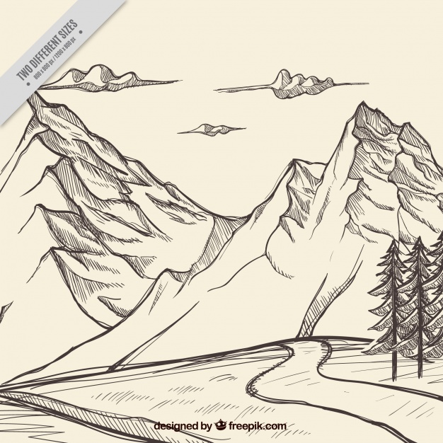 626x626 Sketch Of Mountains With A Path Background Vector Free Download - Sketch Background