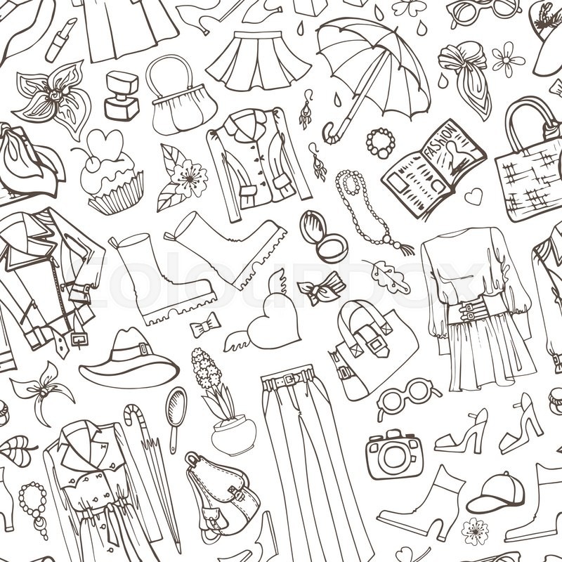 800x800 Spring Fashion Seamless Pattern.vector Hand Drawing Womens - Sketch Background