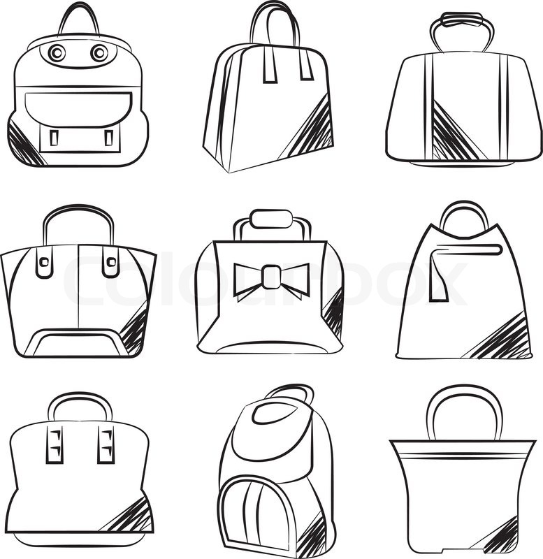 777x800 Sketch Line Bag Icons Stock Vector Colourbox - Sketch Bag