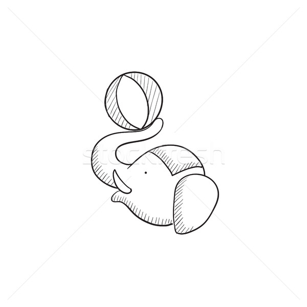 600x600 Circus Elephant Playing With Ball Sketch Icon. Vector Illustration - Sketch Ball