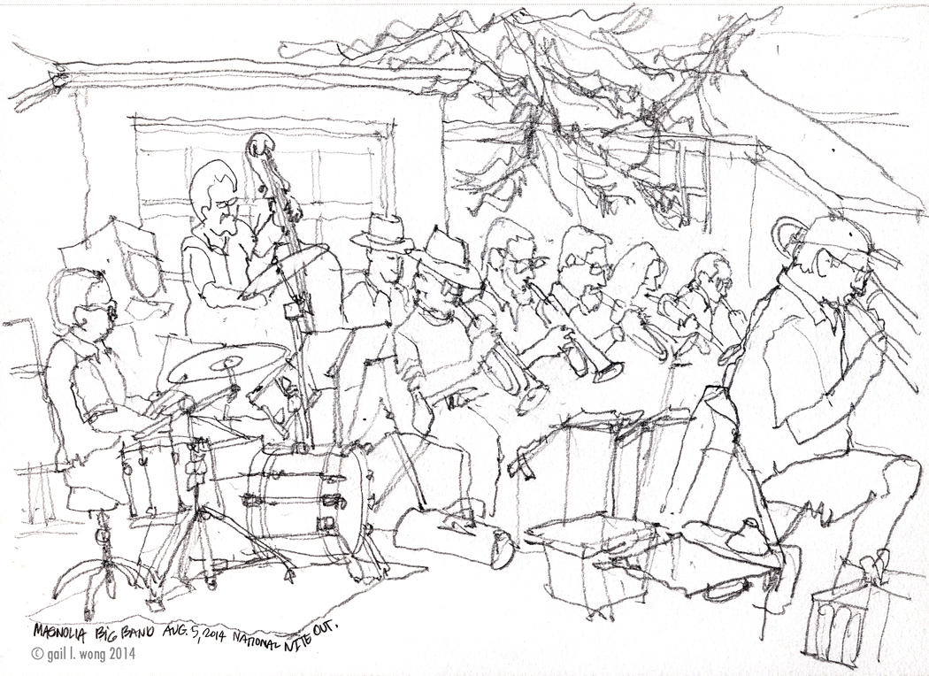 1050x764 Urban Sketchers Seattle National Night Out And The Magnolia Big Band - Sketch Band