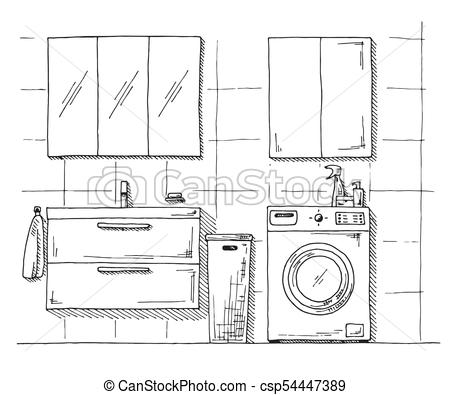450x395 Hand Drawn Sketch. Linear Sketch Of An Interior. Part Of The - Sketch Bathroom
